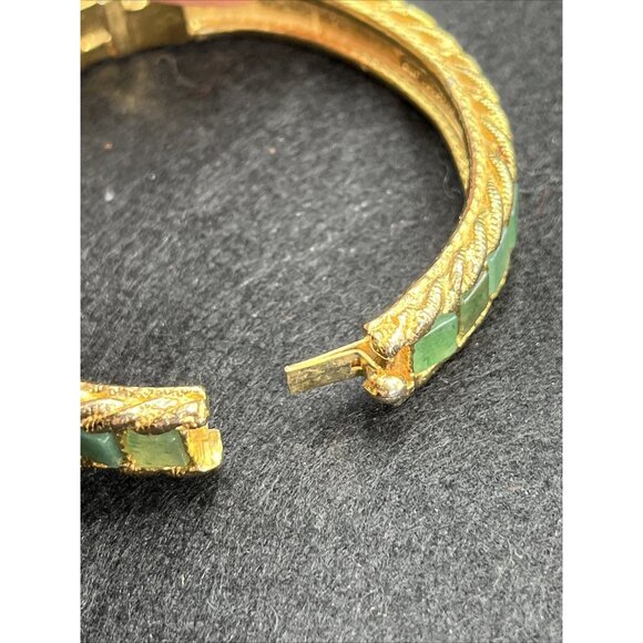 Vintage Swoboda Hinged Goldtone Channel Set Jade Bangle Bracelet - Picture 4 of 16